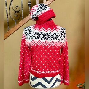 Winter Sweater pattern with matching hat SOFT mock t neck New without tags SZ XS